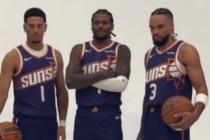 杰伦-格林C位！太阳官方晒视频：布克与两名新援一起拍定妆照